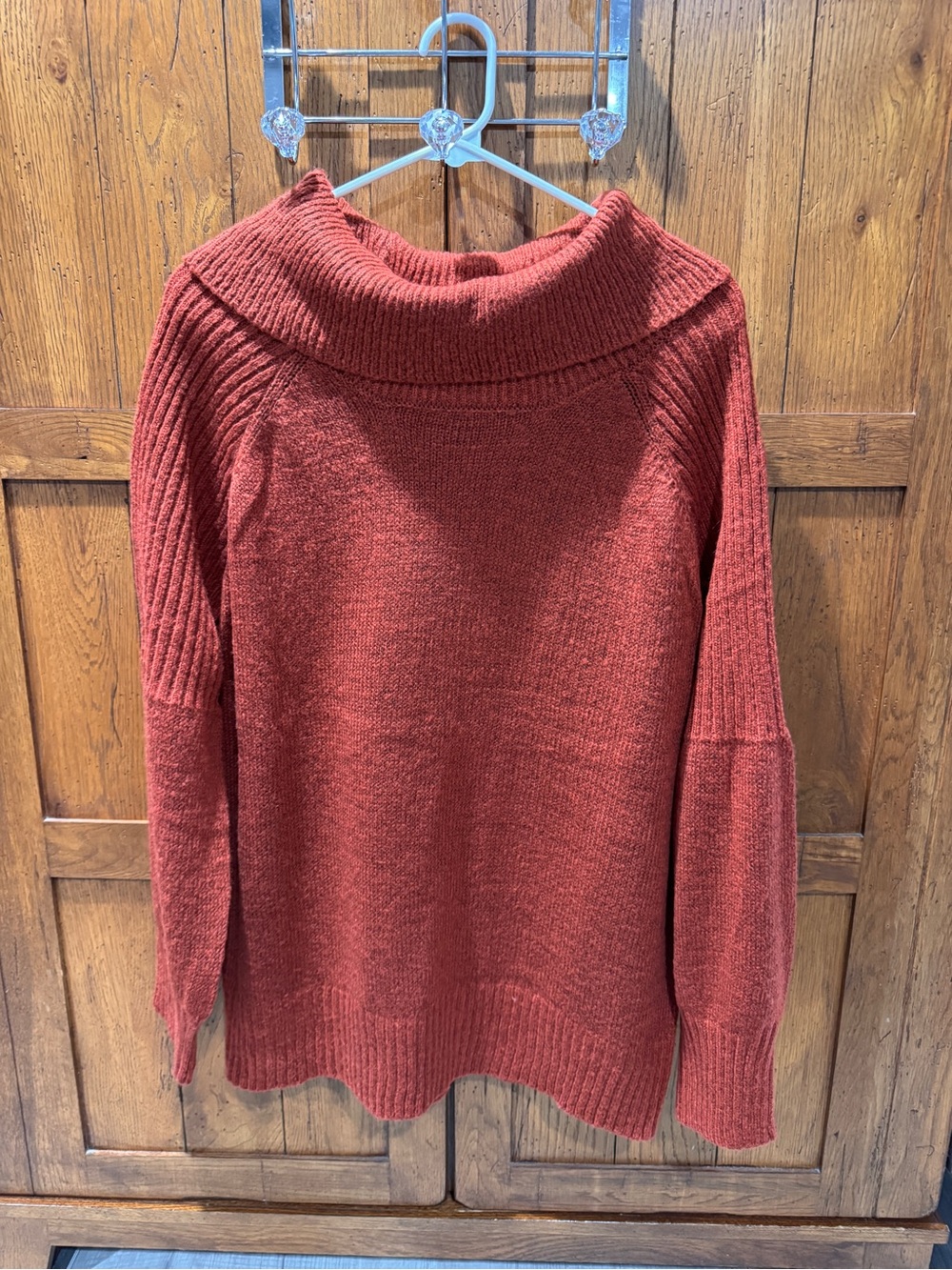 New Women’s Cowl Neck Sweater in Rust Red - Relaxed Fit